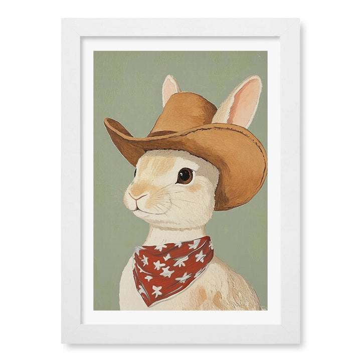 Cowboy Rabbit Wall Art Print A4 (21 x 29.7cm) / Matte White Frame / White Border from our Australian Made Framed Wall Art, Prints & Posters collection by Profile Products (Australia) Pty Ltd