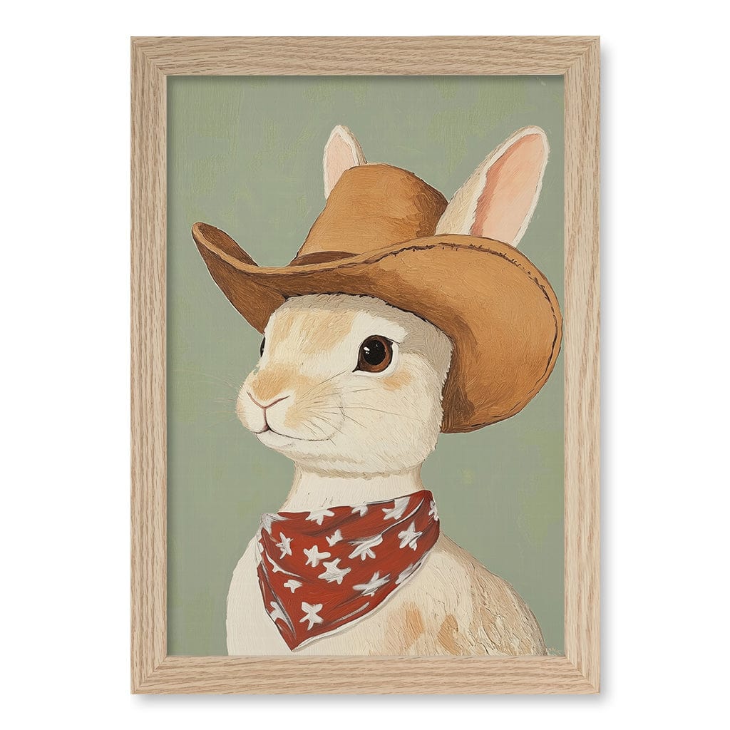 Cowboy Rabbit Wall Art Print A4 (21 x 29.7cm) / Natural Oak Frame / No Border from our Australian Made Framed Wall Art, Prints & Posters collection by Profile Products (Australia) Pty Ltd