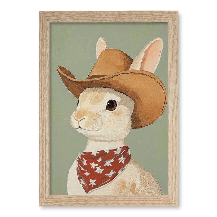 Cowboy Rabbit Wall Art Print A4 (21 x 29.7cm) / Natural Oak Frame / No Border from our Australian Made Framed Wall Art, Prints & Posters collection by Profile Products (Australia) Pty Ltd