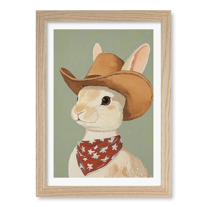 Cowboy Rabbit Wall Art Print A4 (21 x 29.7cm) / Natural Oak Frame / White Border from our Australian Made Framed Wall Art, Prints & Posters collection by Profile Products (Australia) Pty Ltd