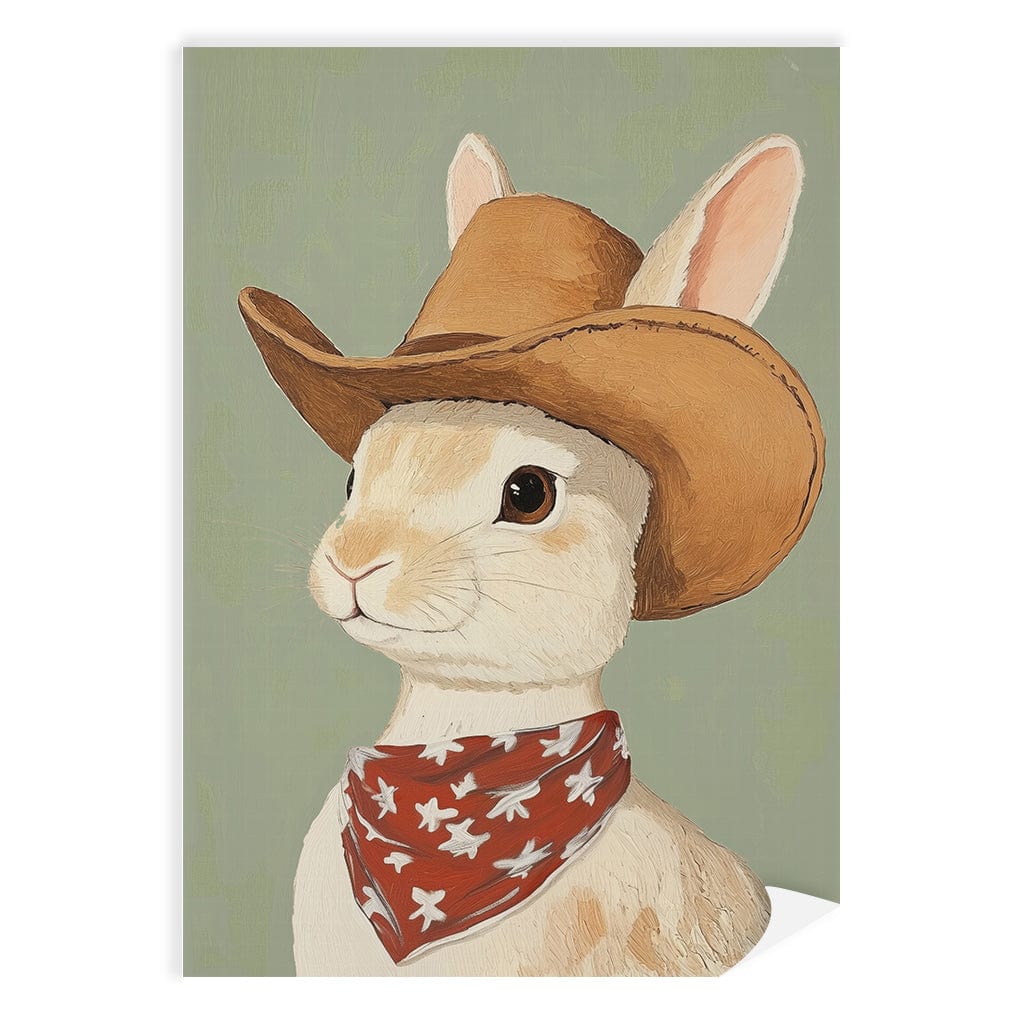 Cowboy Riding A Rabbit Childrens Wall Art Print | Cowboy Rabbit | Australian Made