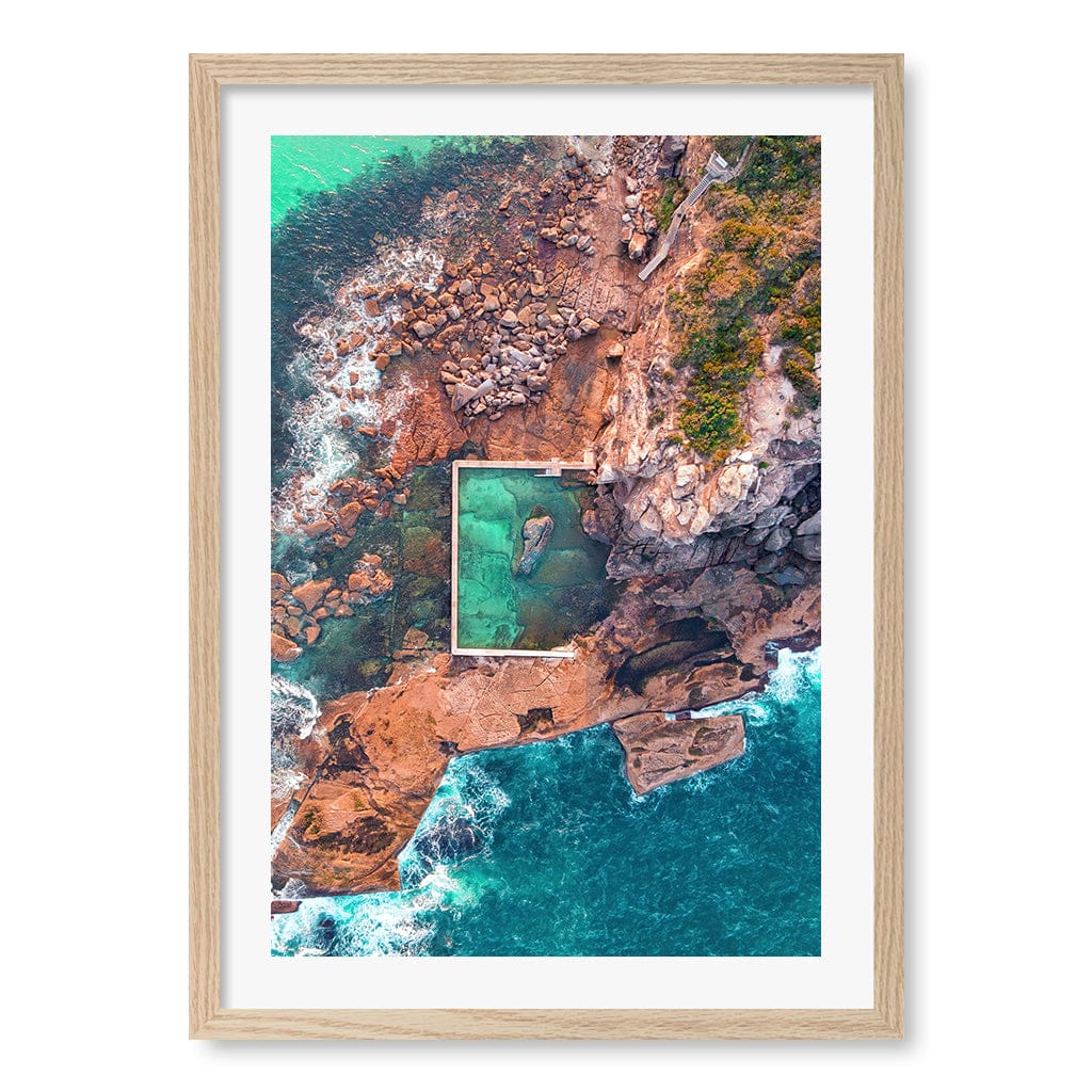 Curl Curl Ocean Pool 2 Wall Art Print A2 (42 x 59.4cm) / Natural Oak Frame / White Border from our Australian Made Framed Wall Art, Prints & Posters collection by Profile Products (Australia) Pty Ltd