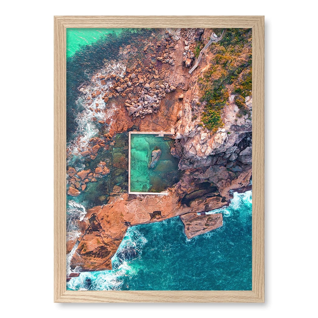 Curl Curl Ocean Pool 2 Wall Art Print A3 (29.7 x 42cm) / Natural Oak Frame / No Border from our Australian Made Framed Wall Art, Prints & Posters collection by Profile Products (Australia) Pty Ltd
