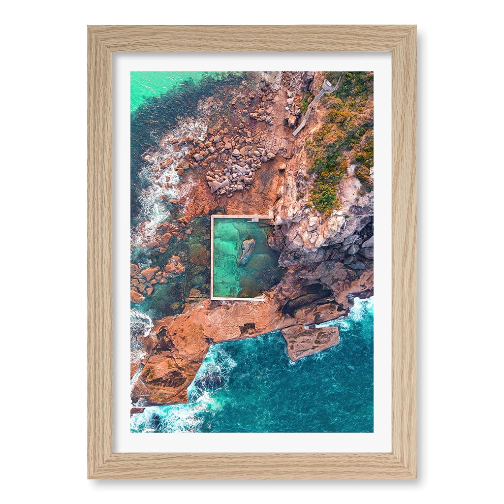 Curl Curl Ocean Pool 2 Wall Art Print A4 (21 x 29.7cm) / Natural Oak Frame / White Border from our Australian Made Framed Wall Art, Prints & Posters collection by Profile Products (Australia) Pty Ltd