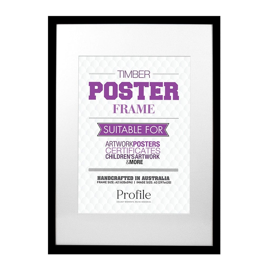 Decorator Black Poster Frames A2 (42x59cm) to suit A3 (30x42cm) image from our Australian Made Picture Frames collection by Profile Australia