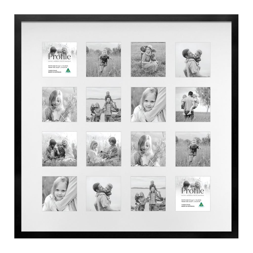 Decorator Gallery Collage Photo Frame - 16 Photos (4x4in) Black Frame from our Australian Made Collage Photo Frame collection by Profile Products Australia