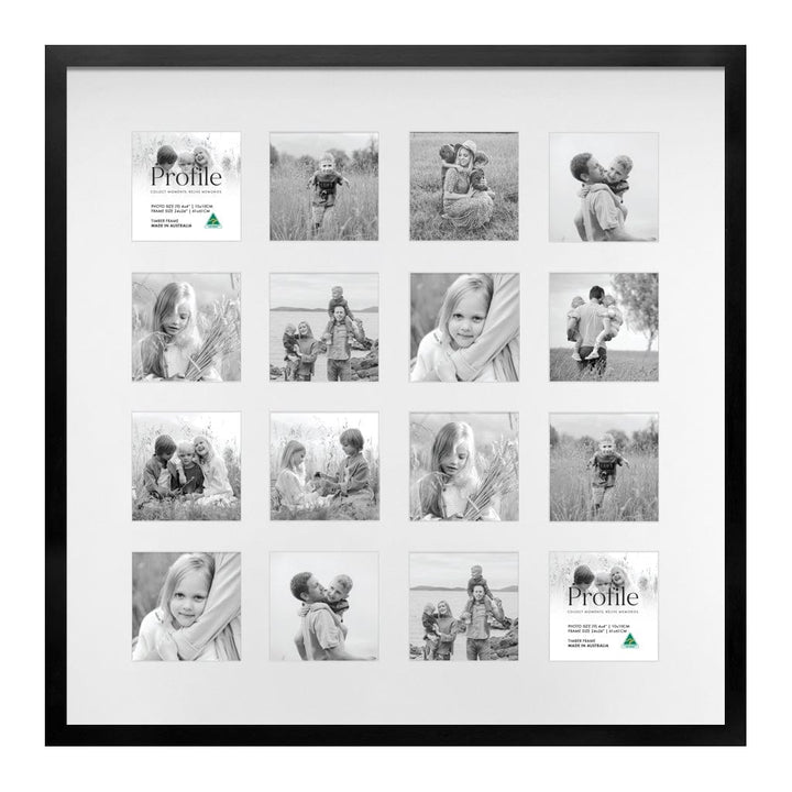 Decorator Gallery Collage Photo Frame - 16 Photos (4x4in) Black Frame from our Australian Made Collage Photo Frame collection by Profile Products Australia