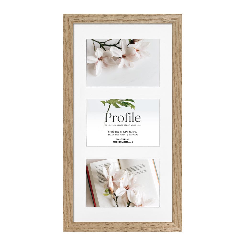 Decorator Gallery Collage Photo Frame - 3 Photos (4x6in) (Vertical) Natural Oak Frame from our Australian Made Collage Photo Frame collection by Profile Products (Australia) Pty Ltd