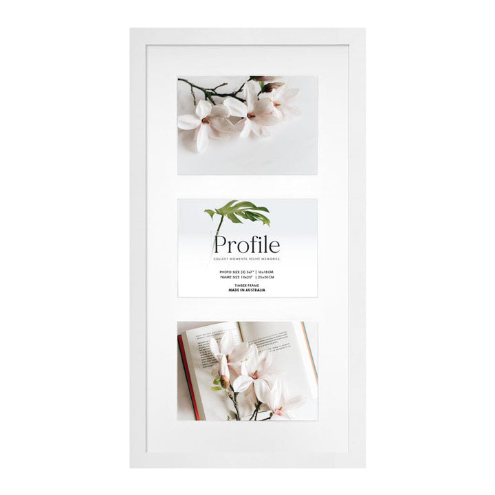 Decorator Gallery Collage Photo Frame - 3 Photos (5x7in) (Vertical) White Frame from our Australian Made Collage Photo Frame collection by Profile Products (Australia) Pty Ltd