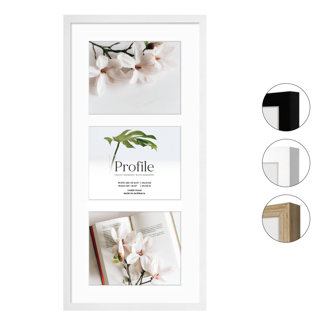 Decorator Gallery Collage Photo Frame - 3 Photos (8x10in) (Vertical) from our Australian Made Collage Photo Frame collection by Profile Products (Australia) Pty Ltd