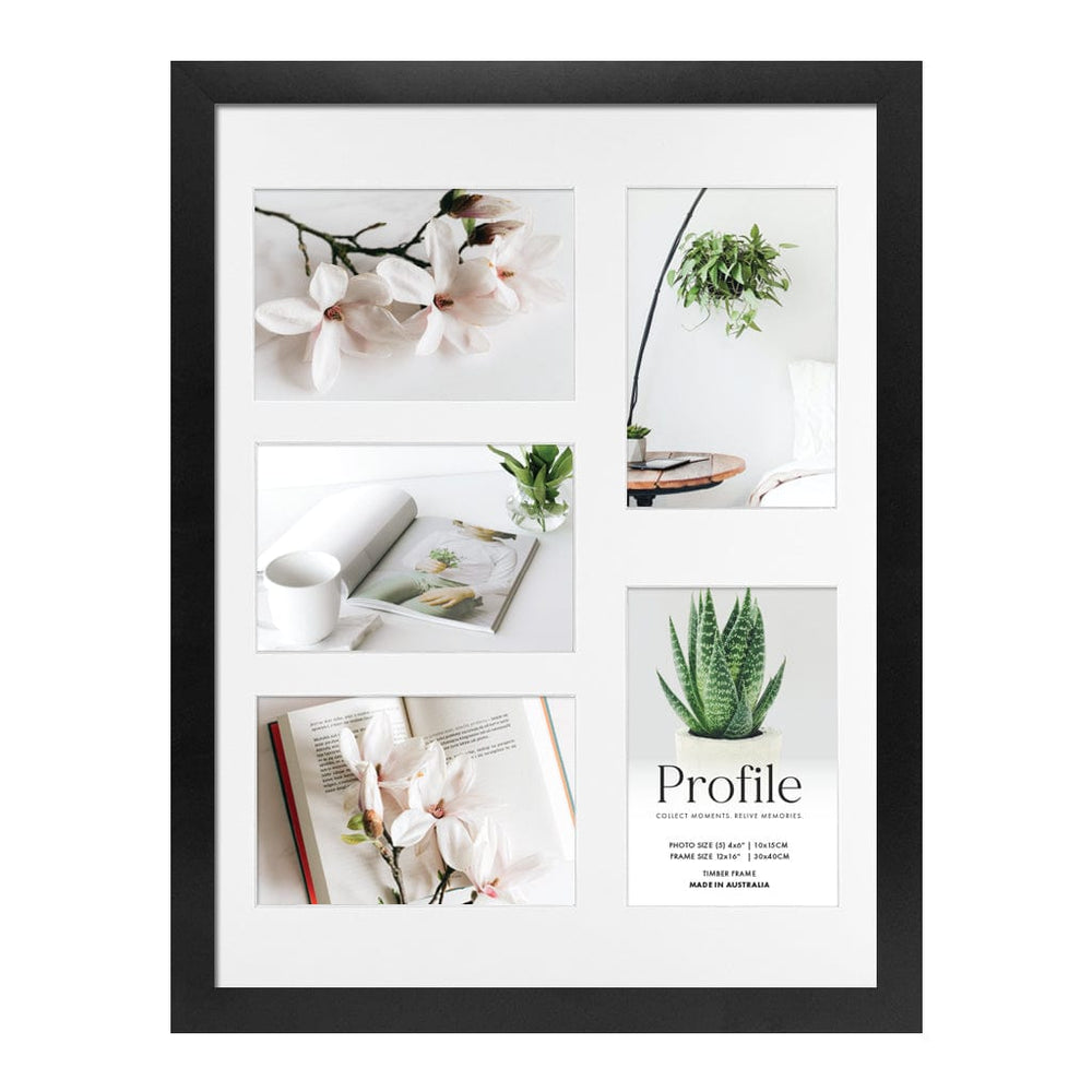 Decorator Gallery Collage Photo Frame - 5 Photos (4x6in) Black Frame from our Australian Made Collage Photo Frame collection by Profile Products Australia