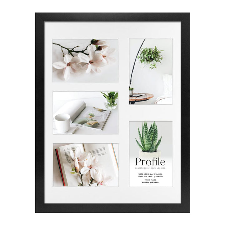 Decorator Gallery Collage Photo Frame - 5 Photos (4x6in) Black Frame from our Australian Made Collage Photo Frame collection by Profile Products Australia