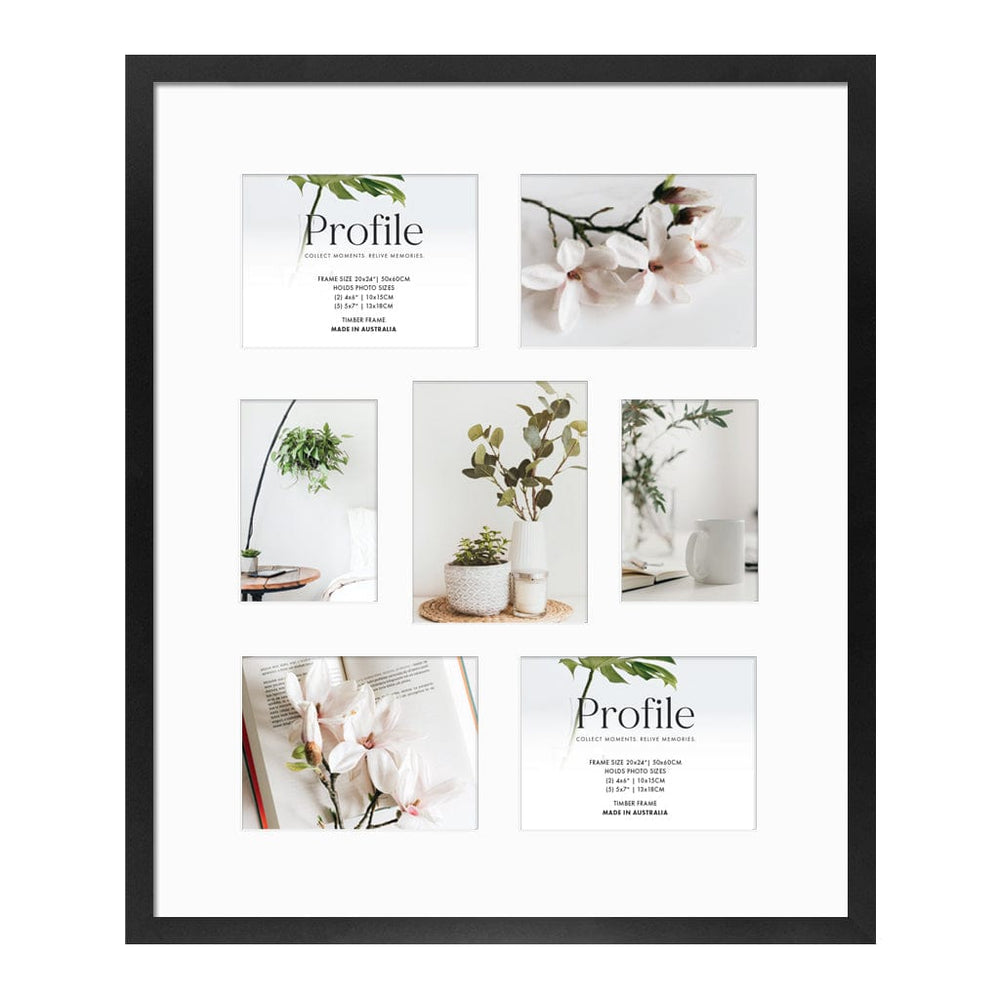 Decorator Gallery Collage Photo Frame - 7 Photos (Multi) Black Frame from our Australian Made Collage Photo Frame collection by Profile Products Australia