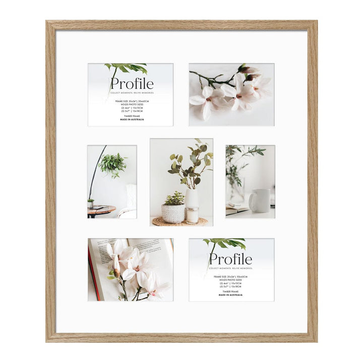 Decorator Gallery Collage Photo Frame - 7 Photos (Multi) Natural Oak Frame from our Australian Made Collage Photo Frame collection by Profile Products Australia