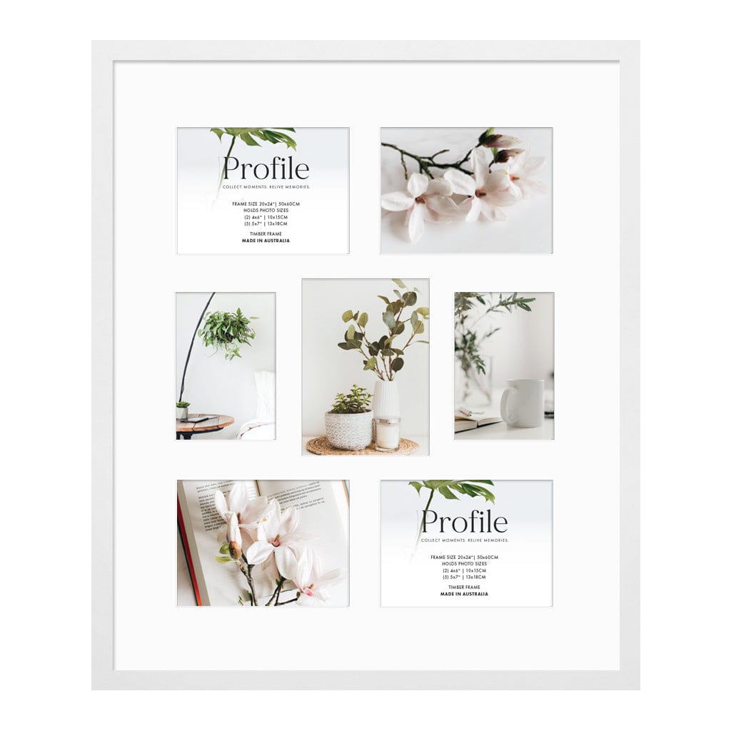 Decorator Gallery Collage Photo Frame - 7 Photos (Multi) White Frame from our Australian Made Collage Photo Frame collection by Profile Products Australia