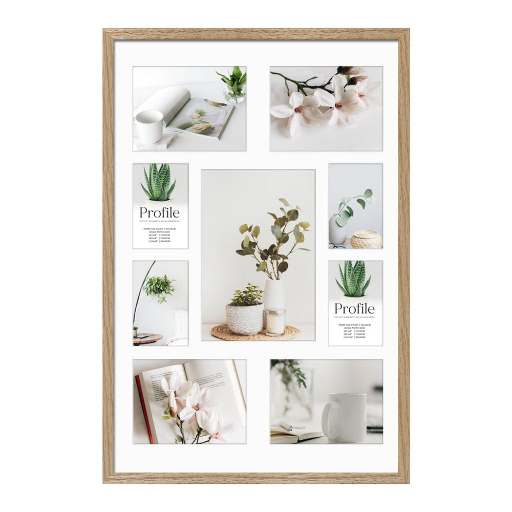 Decorator Gallery Collage Photo Frame - 9 Photos (Multi) Natural Oak Frame from our Australian Made Collage Photo Frame collection by Profile Products Australia