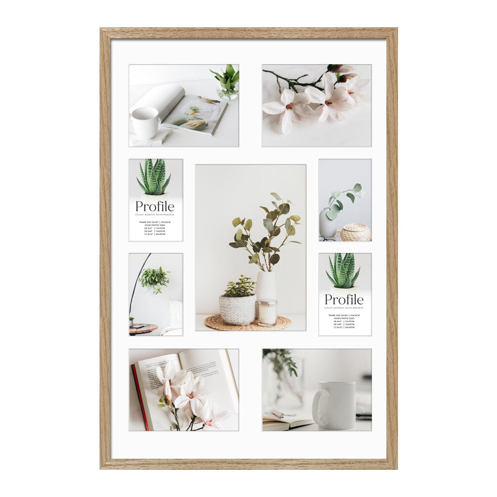 Decorator Gallery Collage Photo Frame - 9 Photos (Multi) Natural Oak Frame from our Australian Made Collage Photo Frame collection by Profile Products Australia