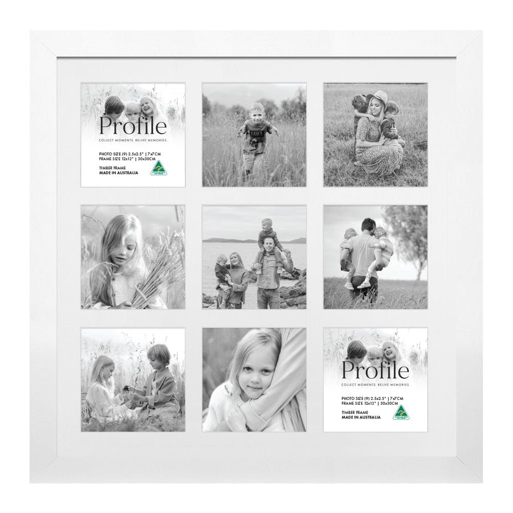 Decorator Insta Square Collage Photo Frame - 9 Photos (2.5x2.5in) White Frame from our Australian Made Collage Photo Frame collection by Profile Products Australia