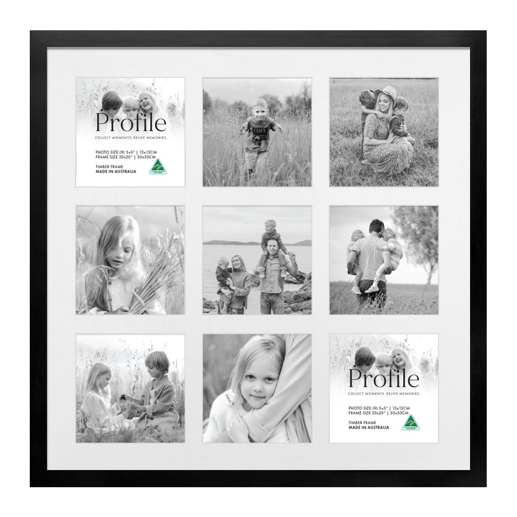 Decorator Insta Square Collage Photo Frame - 9 Photos (5x5in) Black Frame from our Australian Made Collage Photo Frame collection by Profile Products Australia