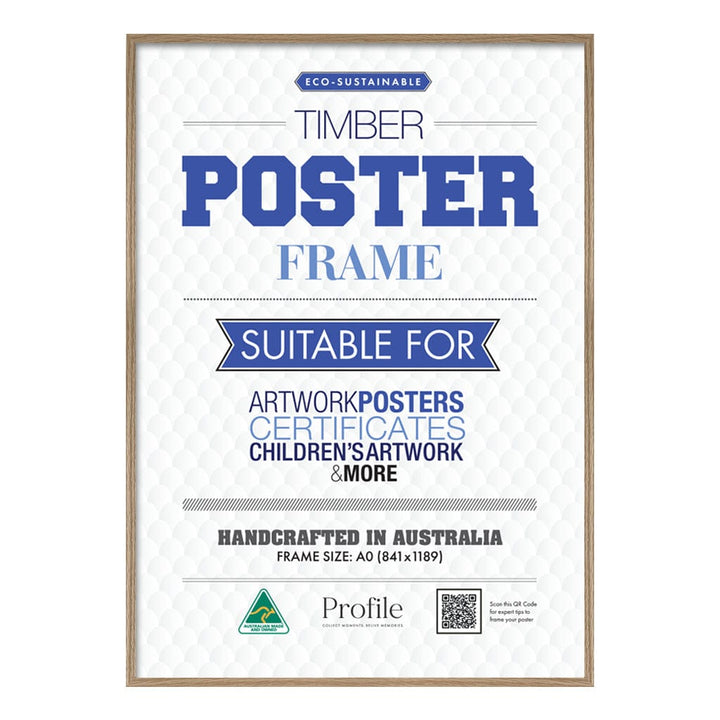 Decorator Natural Oak A0 Poster Frame – Extra Large Poster Display from our Australian Made Picture Frames collection by Profile Products (Australia) Pty Ltd