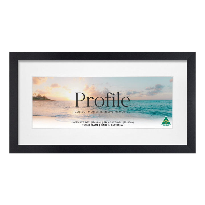 Decorator Panoramic Matt Black Timber Photo Frame 8x16in (20x40cm) to suit 5x13in (12x33cm) image from our Australian Made Picture Frames collection by Profile Products (Australia) Pty Ltd
