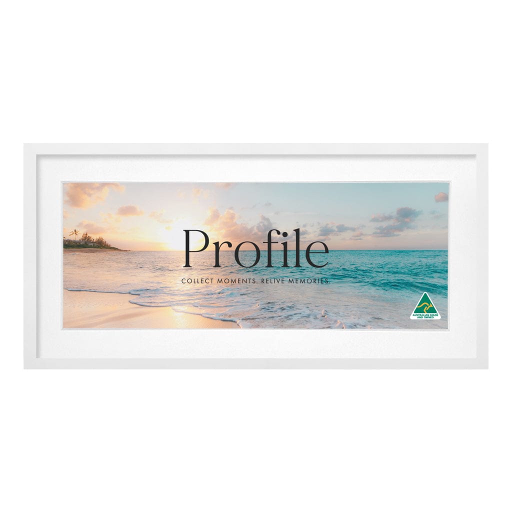 Decorator Panoramic Matt White Timber Photo Frame 14x30in (35x76cm) to suit 10x26in (25x66cm) image from our Australian Made Picture Frames collection by Profile Products (Australia) Pty Ltd