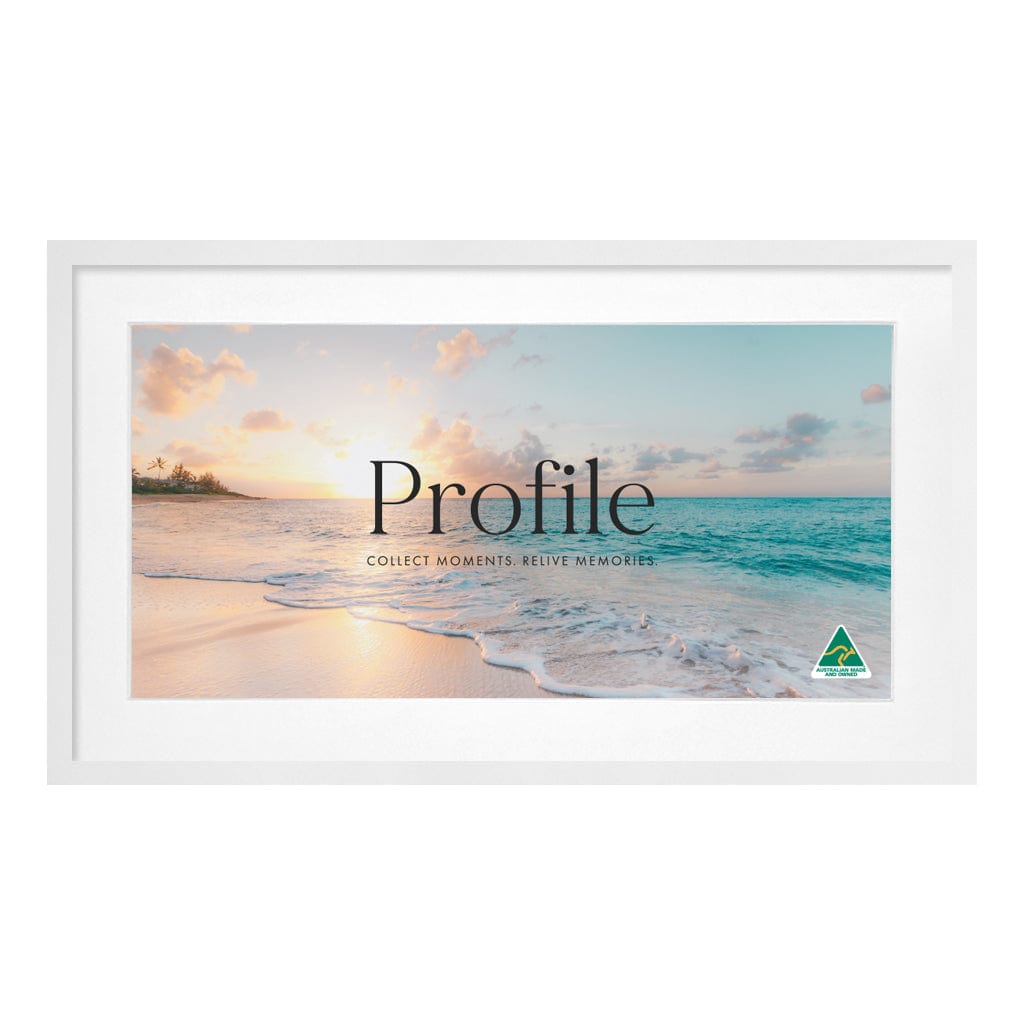 Decorator Panoramic Matt White Timber Photo Frame 16x28in (40x71cm) to suit 12x24in (30x61cm) image from our Australian Made Picture Frames collection by Profile Products (Australia) Pty Ltd