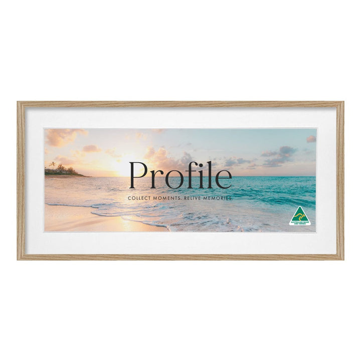 Decorator Panoramic Natural Oak Timber Photo Frame 14x30in (35x76cm) to suit 10x26in (25x66cm) image from our Australian Made Picture Frames collection by Profile Products (Australia) Pty Ltd