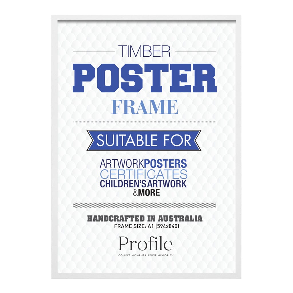 Decorator White Poster Frame A1 (59x84cm) Unmatted from our Australian Made Picture Frames collection by Profile Products (Australia) Pty Ltd