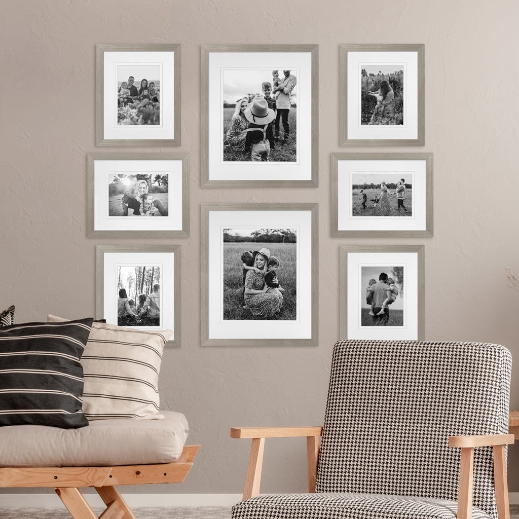 Deluxe Gallery Photo Wall Frame Set D - 8 Frames Stone Ash Gallery Wall Frame Set D from our Australian Made Gallery Photo Wall Frame Sets collection by Profile Products Australia