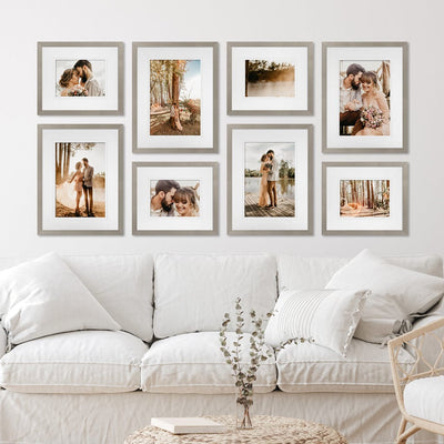 Deluxe Gallery Photo Wall Frame Set E - 8 Frames Stone Ash Wall Frame Set E from our Australian Made Gallery Photo Wall Frame Sets collection by Profile Products Australia