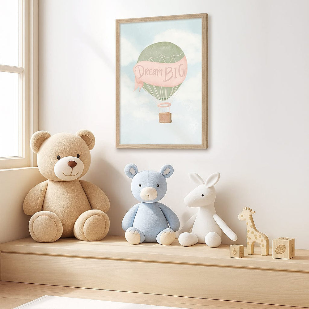 Dream Big Hot Air Balloon Kids Wall Art Print from our Australian Made Framed Wall Art, Prints & Posters collection by Profile Products (Australia) Pty Ltd