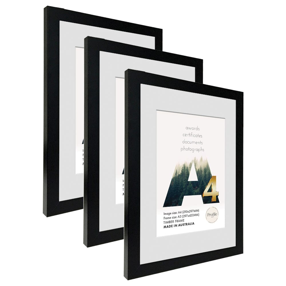 Elegant Black A3/A4 Set of Frames (Bulk Frame Bundle 3 Pack) from our Australian Made A4 Picture Frames collection by Profile Products (Australia) Pty Ltd