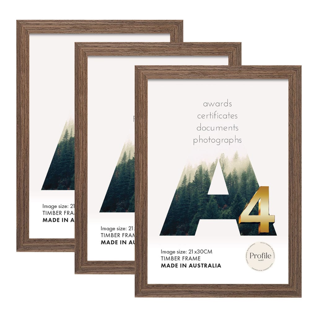 Elegant Chestnut A4 Set of Frames (Bulk Frame Bundle 3 Pack) from our Australian Made Picture Frames collection by Profile Products (Australia) Pty Ltd