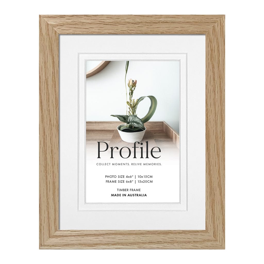 Elegant Deluxe Natural Oak Photo Frame 6x8in (15x20cm) to suit 4x6in (10x15cm) image from our Australian Made Picture Frames collection by Profile Products (Australia) Pty Ltd