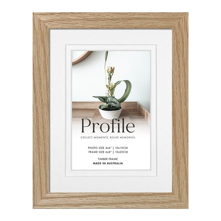 Elegant Deluxe Natural Oak Photo Frame 6x8in (15x20cm) to suit 4x6in (10x15cm) image from our Australian Made Picture Frames collection by Profile Products (Australia) Pty Ltd