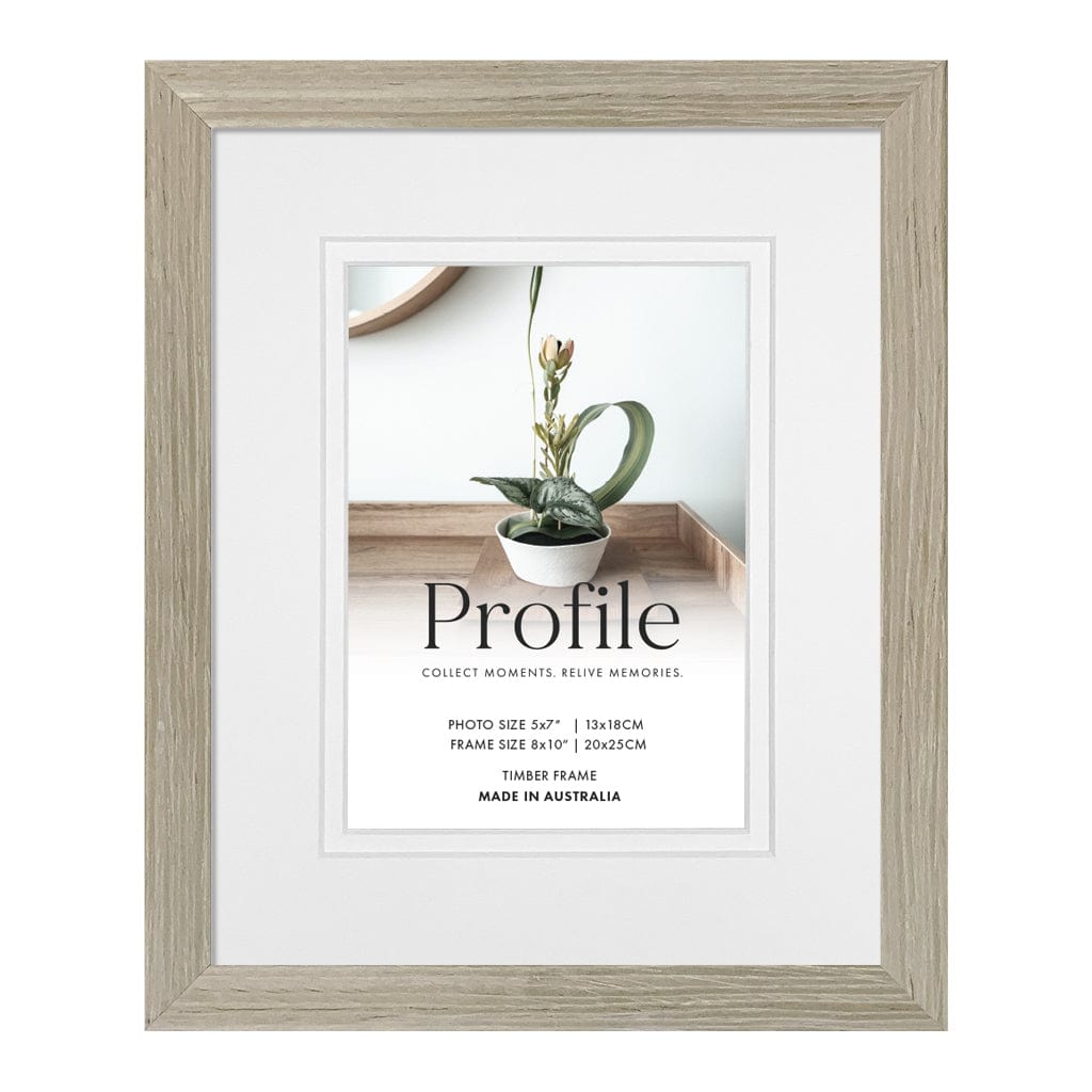 Elegant Deluxe Stone Ash Timber Photo Frame 8x10in (20x25cm) to suit 5x7in (13x18cm) image from our Australian Made Picture Frames collection by Profile Products (Australia) Pty Ltd