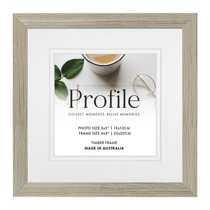 Elegant Deluxe Stone Ash Timber Photo Frame 8x8in (20x20cm) to suit 5x5in (13x13cm) image from our Australian Made Picture Frames collection by Profile Products (Australia) Pty Ltd