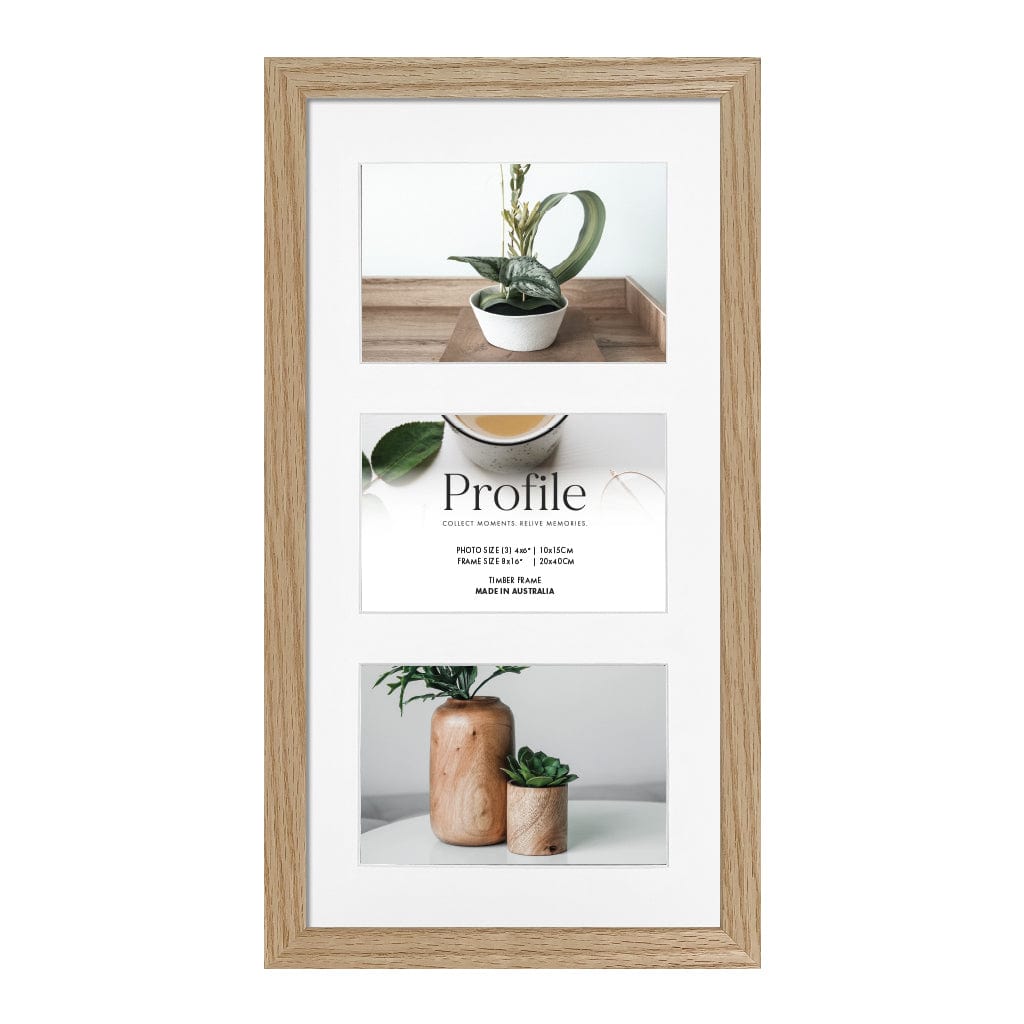 Elegant Gallery Collage Photo Frame - 3 Photos (4x6in) (Vertical) Natural Oak Frame from our Australian Made Picture Frames collection by Profile Australia