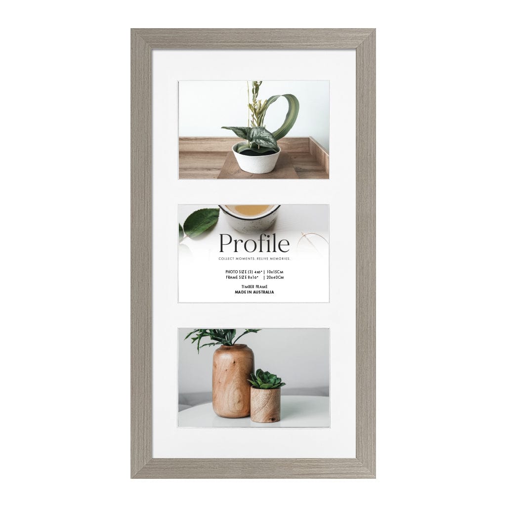 Elegant Gallery Collage Photo Frame - 3 Photos (4x6in) (Vertical) Stone Ash from our Australian Made Picture Frames collection by Profile Australia