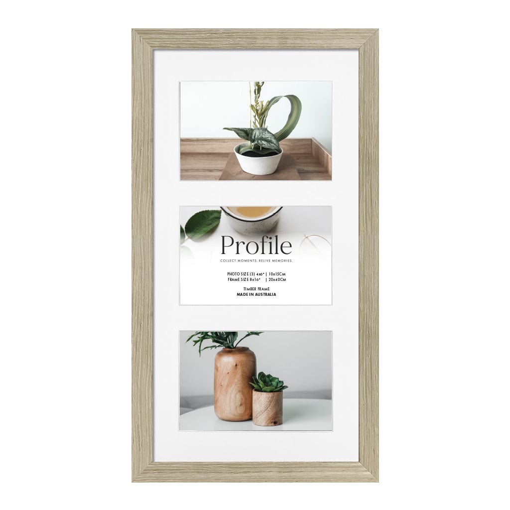 Elegant Gallery Collage Photo Frame - 3 Photos (4x6in) (Vertical) Stone Ash from our Australian Made Picture Frames collection by Profile Products (Australia) Pty Ltd