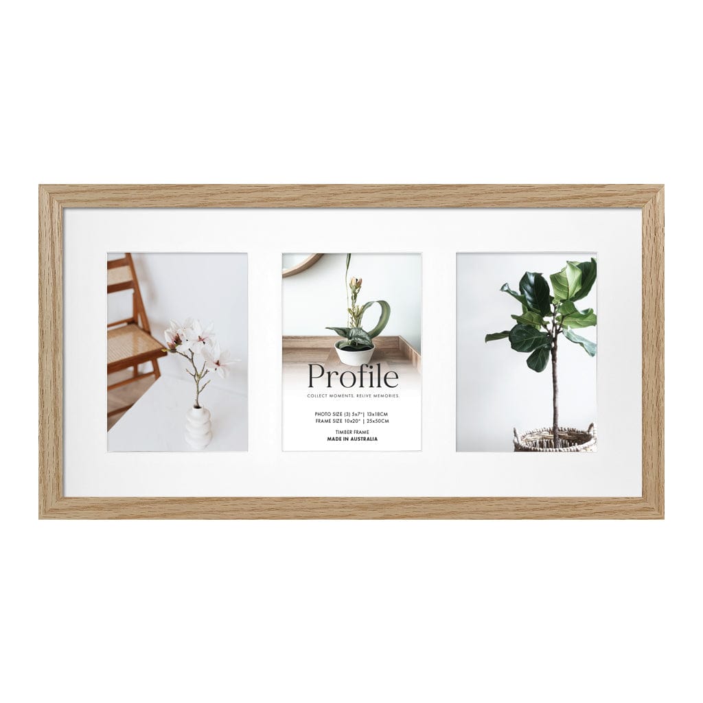 Elegant Gallery Collage Photo Frame - 3 Photos (5x7in) Natural Oak Frame from our Australian Made Collage Photo Frame collection by Profile Products Australia