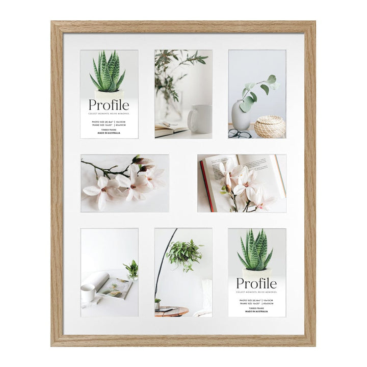 Elegant Gallery Collage Photo Frame - 8 Photos (4x6in) Natural Oak from our Australian Made Collage Photo Frame collection by Profile Products (Australia) Pty Ltd