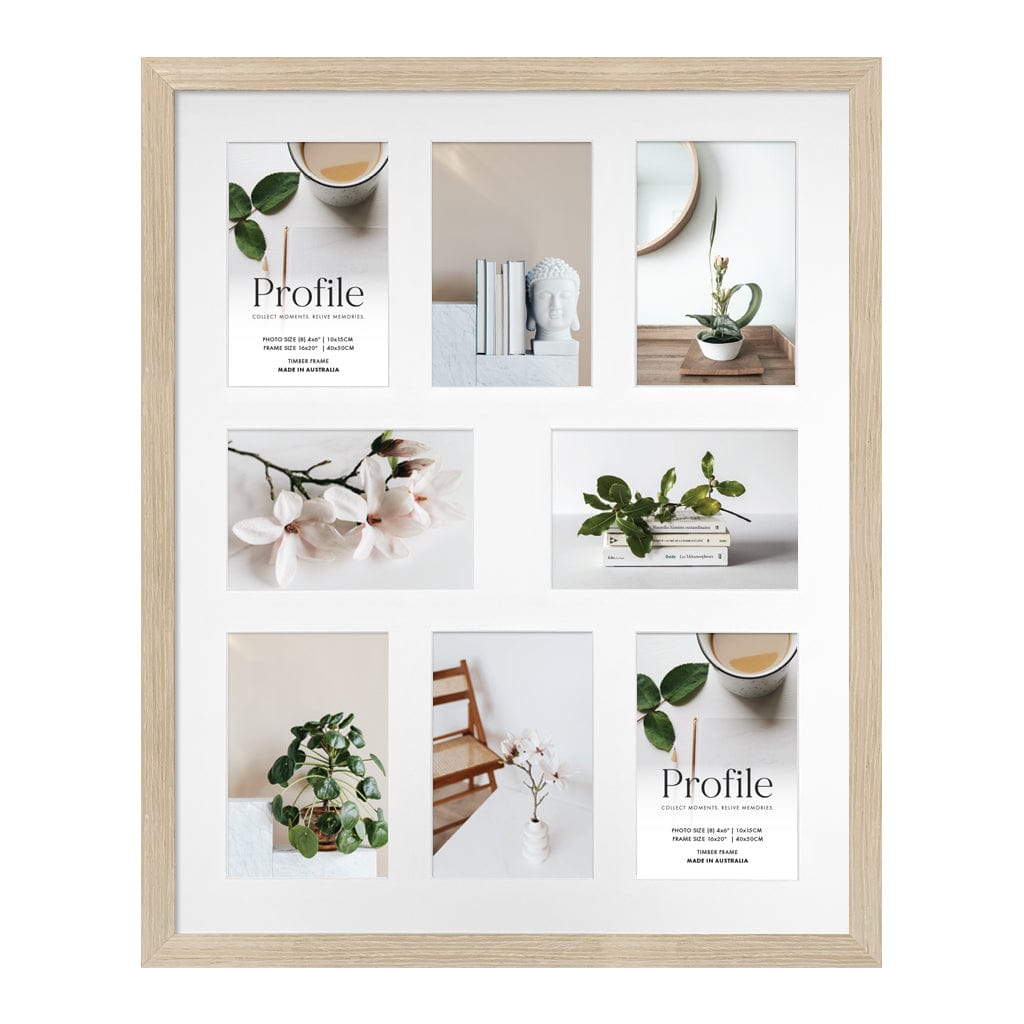 Elegant Gallery Collage Photo Frame - 8 Photos (4x6in) Polar Birch from our Australian Made Collage Photo Frame collection by Profile Products (Australia) Pty Ltd