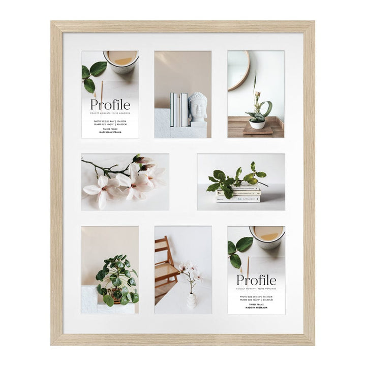 Elegant Gallery Collage Photo Frame - 8 Photos (4x6in) Polar Birch from our Australian Made Collage Photo Frame collection by Profile Products (Australia) Pty Ltd