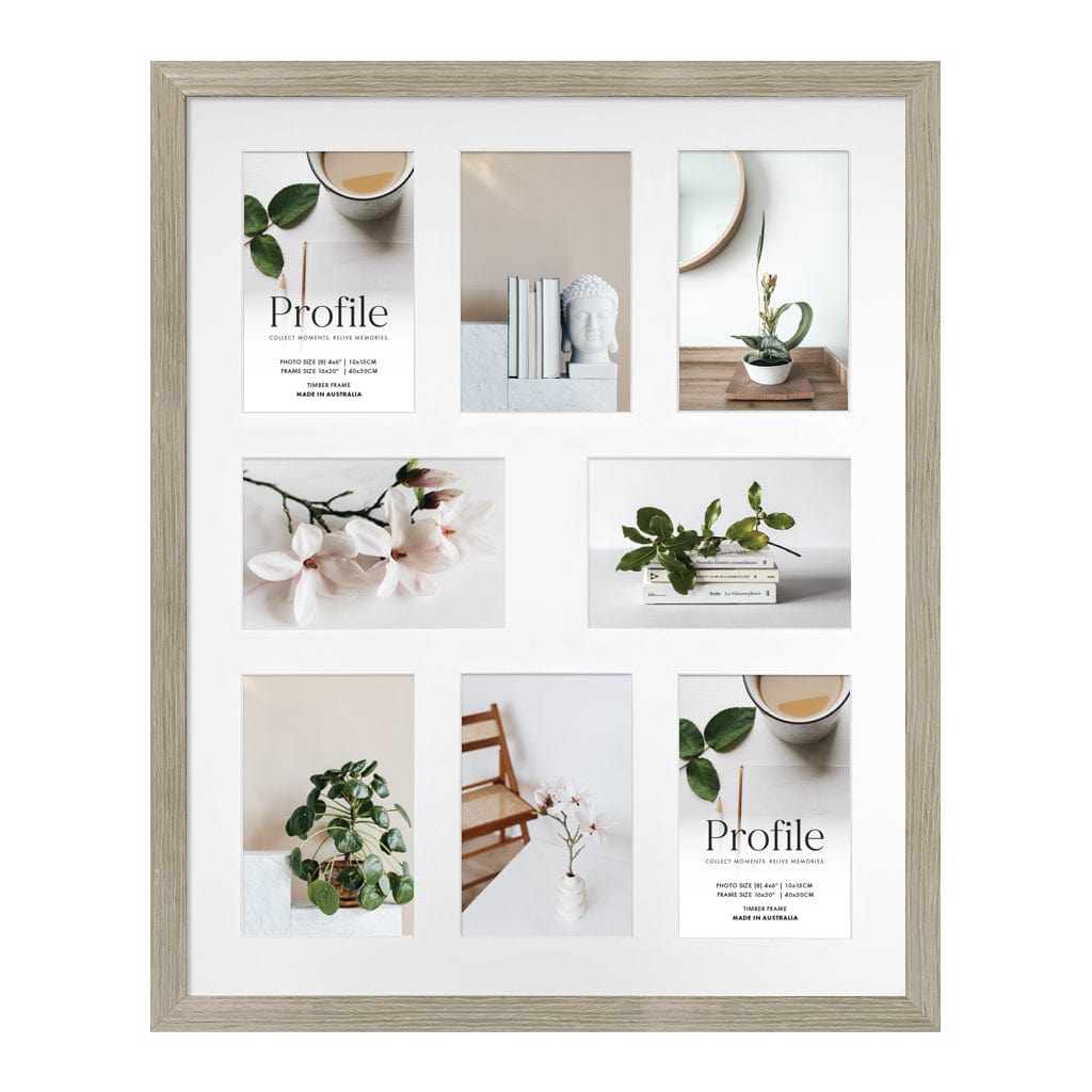 Elegant Gallery Collage Photo Frame - 8 Photos (4x6in) Stone Ash from our Australian Made Collage Photo Frame collection by Profile Products (Australia) Pty Ltd