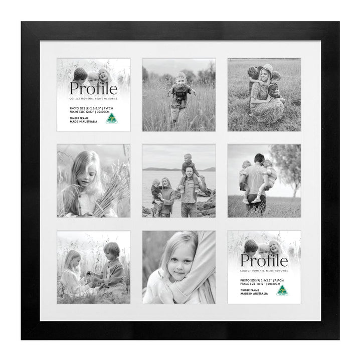 Elegant Insta Square Collage Photo Frame - 9 Photos (2.5x2.5in) Black Frame from our Australian Made Collage Photo Frame collection by Profile Products Australia