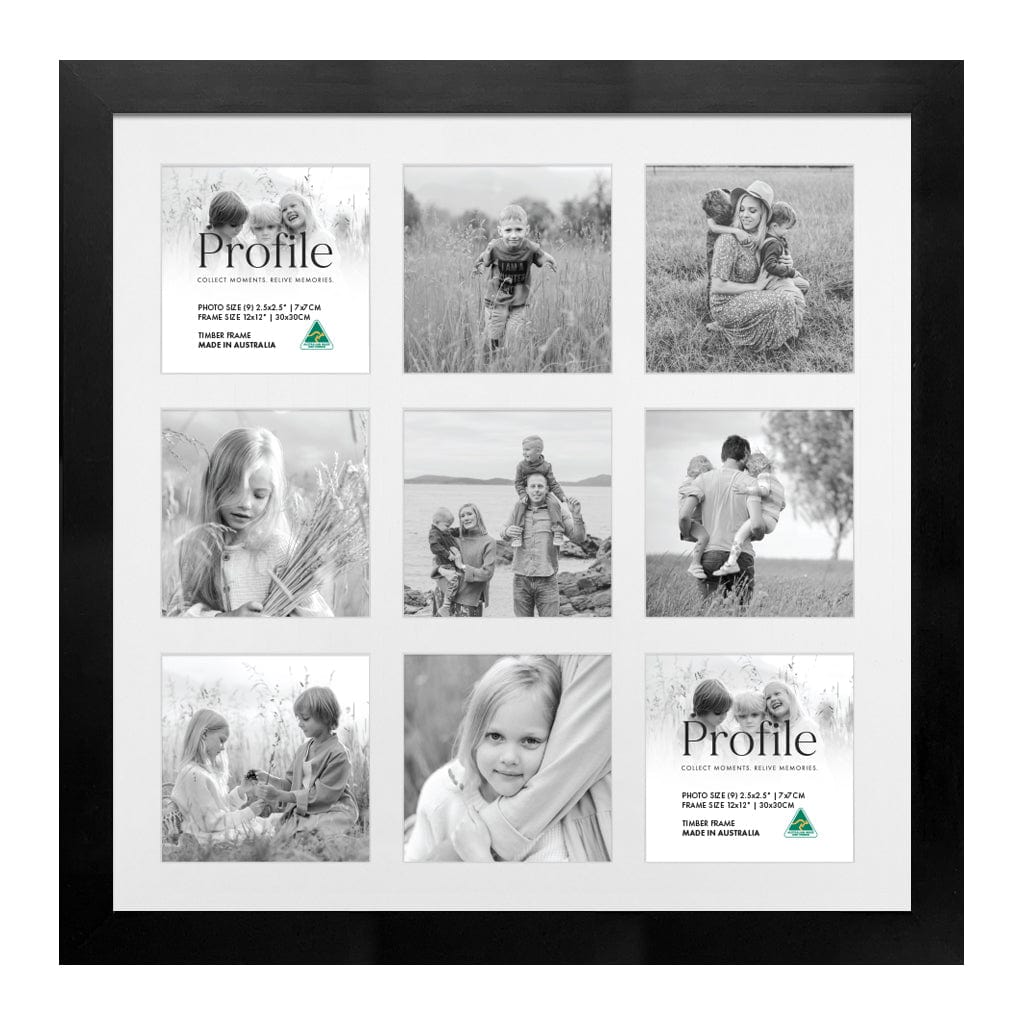 Elegant Insta Square Collage Photo Frame - 9 Photos (2.5x2.5in) Black Frame from our Australian Made Collage Photo Frame collection by Profile Products Australia