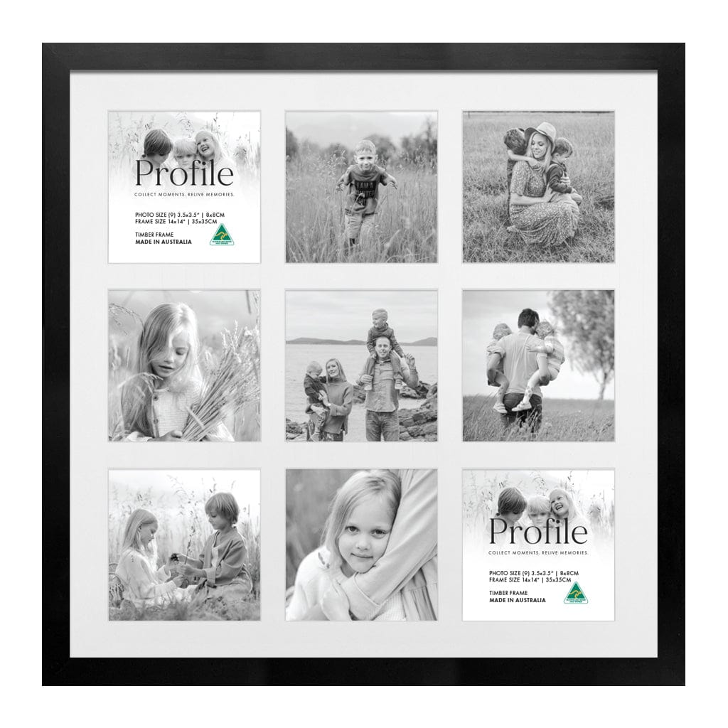 Elegant Insta Square Collage Photo Frame - 9 Photos (3.5x3.5in) Black Frame from our Australian Made Collage Photo Frame collection by Profile Products Australia