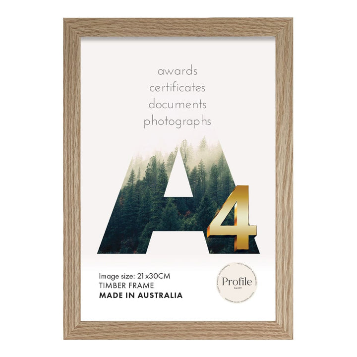 Elegant Natural Oak A4 Picture Frame from our Australian Made Picture Frames collection by Profile Products (Australia) Pty Ltd